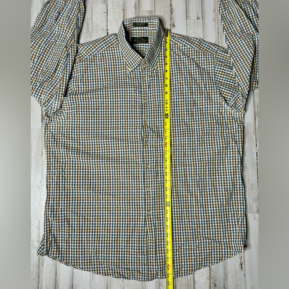 Orvis Men's Casual Button Down Shirt - Blue, yellow, gold checked pattern. - Picture 6 of 13